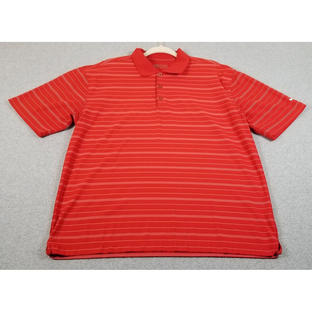 Nike Golf Polo Shirt Men L Large Red White Striped Dry Fit Short Sleeve Athletic